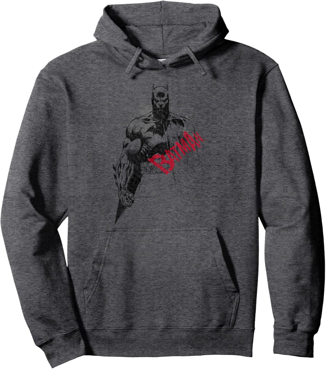 Batman Sketch Bat Red Logo Pullover Hoodie