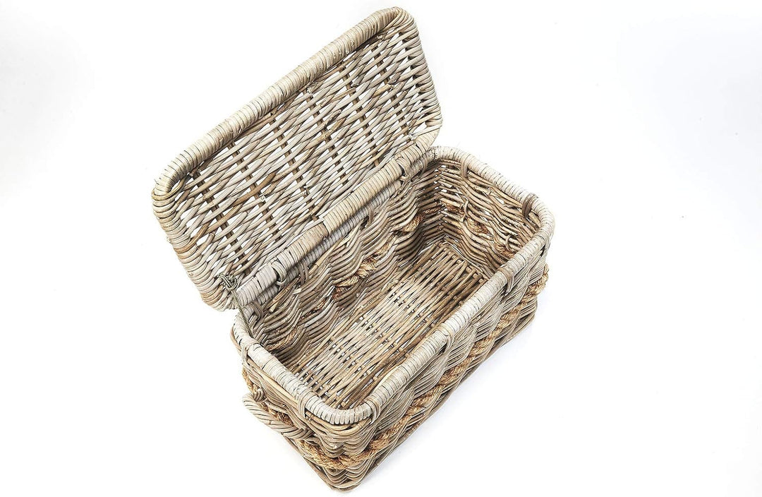 Kobolo Rattantruhe mit Griffen und Deckel 50x26x31 cm