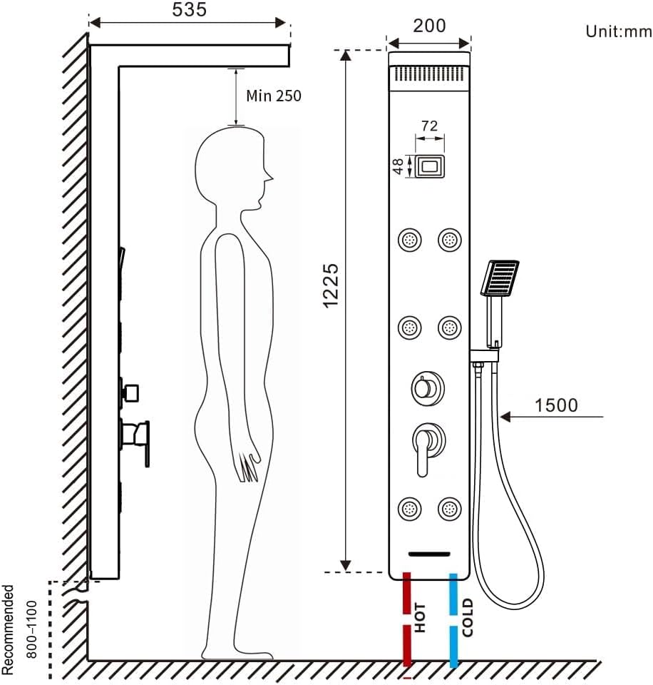Auralum Duschpaneel Schwarz mit Armatur 4 Wasserausgabemodi, Duschsystem aus Rostfreiem Edelstahl mi