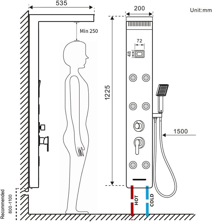 Auralum Duschpaneel Schwarz mit Armatur 4 Wasserausgabemodi, Duschsystem aus Rostfreiem Edelstahl mi