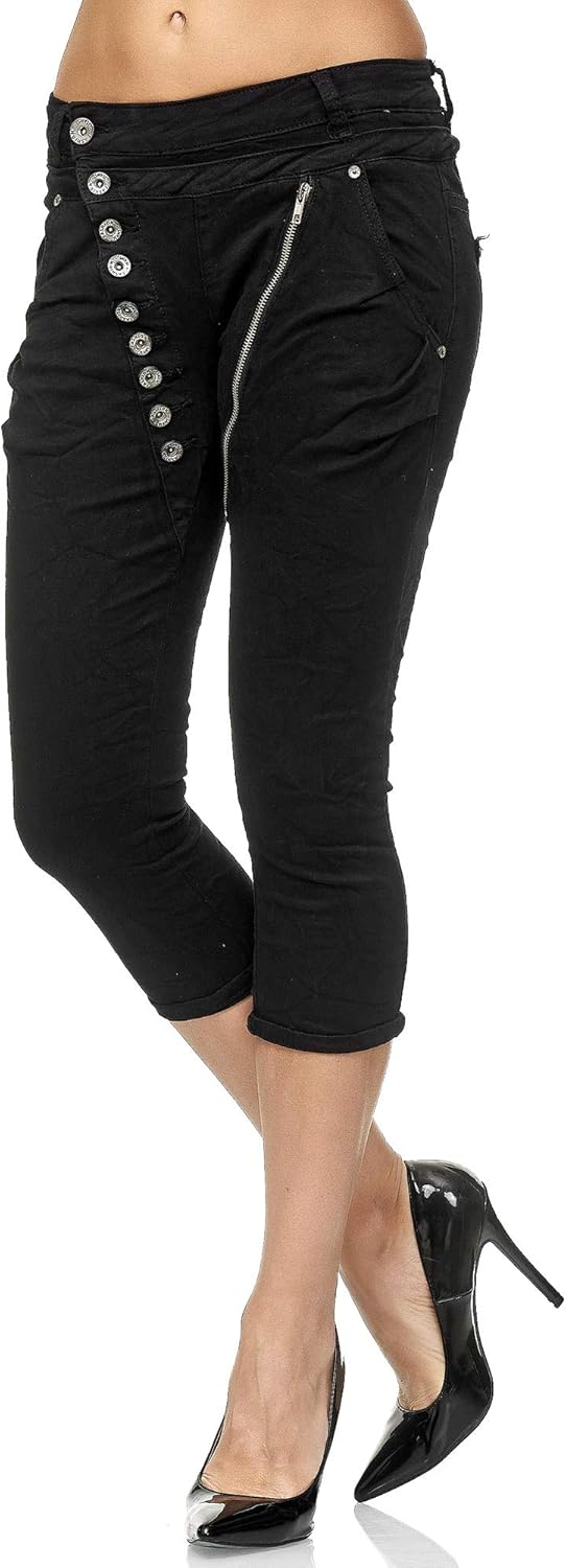Elara Damen 3/4 Jeans Slim High Waist Capri Hose Chunkyrayan 38 Slim Schwarz Hamburg, 38 Slim Schwar