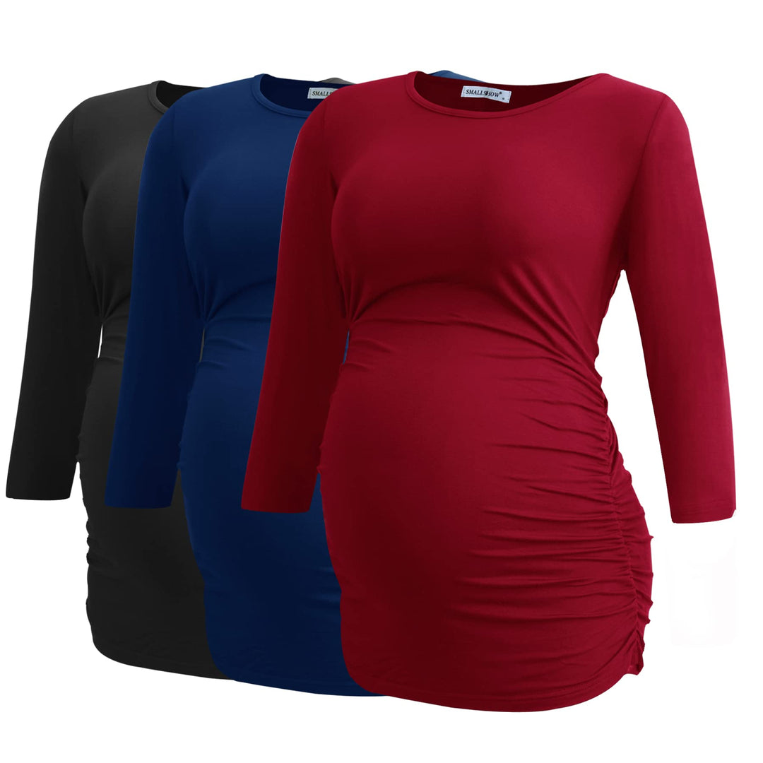 Smallshow Damen Schwanger Mutterschaft Oberteile 3/4 Ärmel Umstandsshirts Schwangere Tops Schwangers