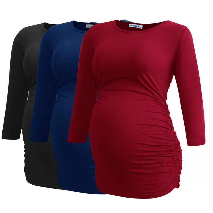 Smallshow Damen Schwanger Mutterschaft Oberteile 3/4 Ärmel Umstandsshirts Schwangere Tops Schwangers