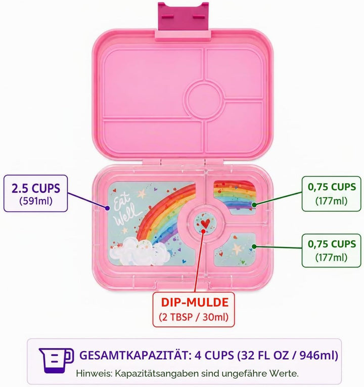 Yumbox Tapas XL Bento Box (Capri Pink, 4er Rainbow) - Lunchbox mit 4 Fächern, Brotdose für Jugendlic
