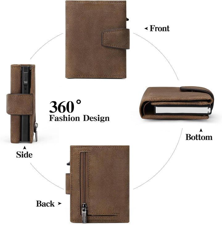 SENDEFN Kartenetui mit Münzfach | Geldbörse Herren RFID Schutz | Geldbeutel aus echtem Leder | Mini