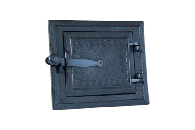 Gusseiserne Ofentür mit Riegel - 25,2 x 21,5 cm – Brotofentür - Pizzaofentür - Steinofentür - Kamino