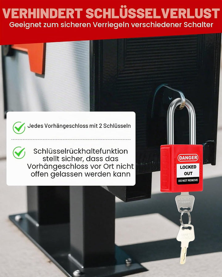 Lockout Vorhängeschloss Set, 10 Stück Watherproof Schloss mit Schlüsseln, 38mm Lockout Tagout Schlös