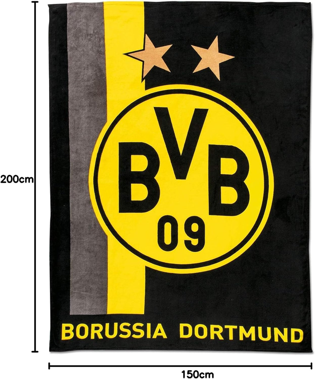 Borussia Dortmund BVB 09 BVB-Fleecedecke mit Streifenmuster 00 SCHWARZ/GELB 200 x 150 x 1 cm, 200 x
