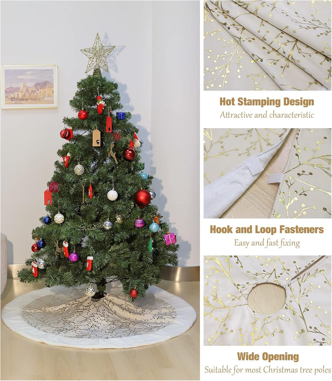 Lewondr Weihnachtsbaum Rock mit Bronziermuster, 48 Zoll Rund Weihnachtsbaumdecke Christbaumständer T