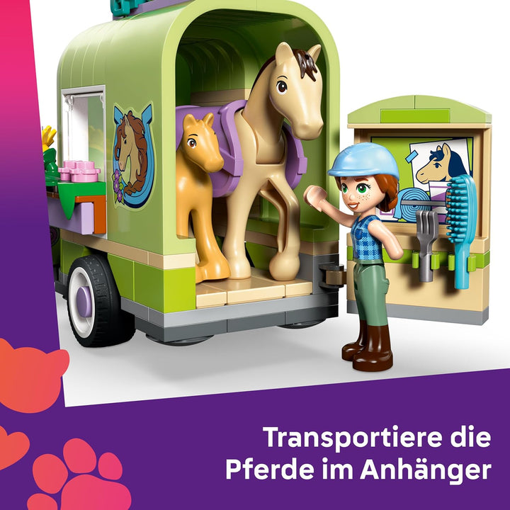 LEGO Friends Pferd und Fohlen mit Pferdeanhänger - Pferde Spielset mit Pflegezubehör, 4 Tierfiguren,