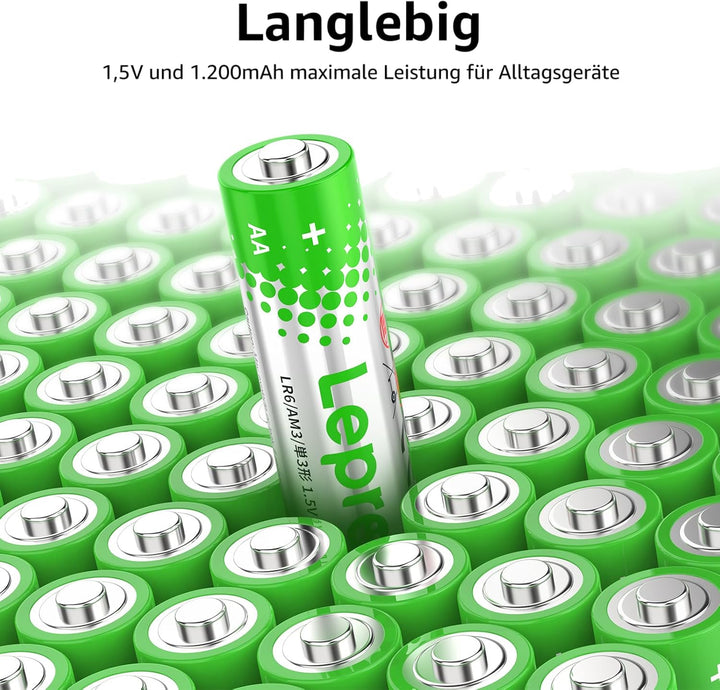 Lepro AA Batterien, 100 Stück, Alkaline Batterie AA mit 1.5V - Langlebig, Leistungsstark & Auslaufsi