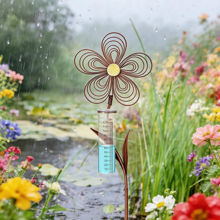 Regenmesser für Garten 115 cm, Frostsicher Niederschlagsmesser in Rostoptik zur Messung der Regenmen