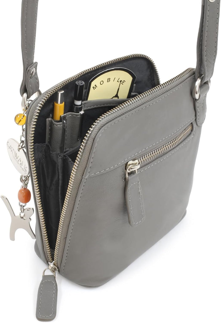 Catwalk Collection Handbags - Damen Leder Umhängetasche - Crossbody Bag/Handtasche Klein - Verstellb