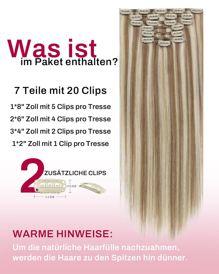 Moresoo Clip in Haarverlängerung Echthaar Clip Blond Remy Echthaar Extensions Clip in Extensions Ech