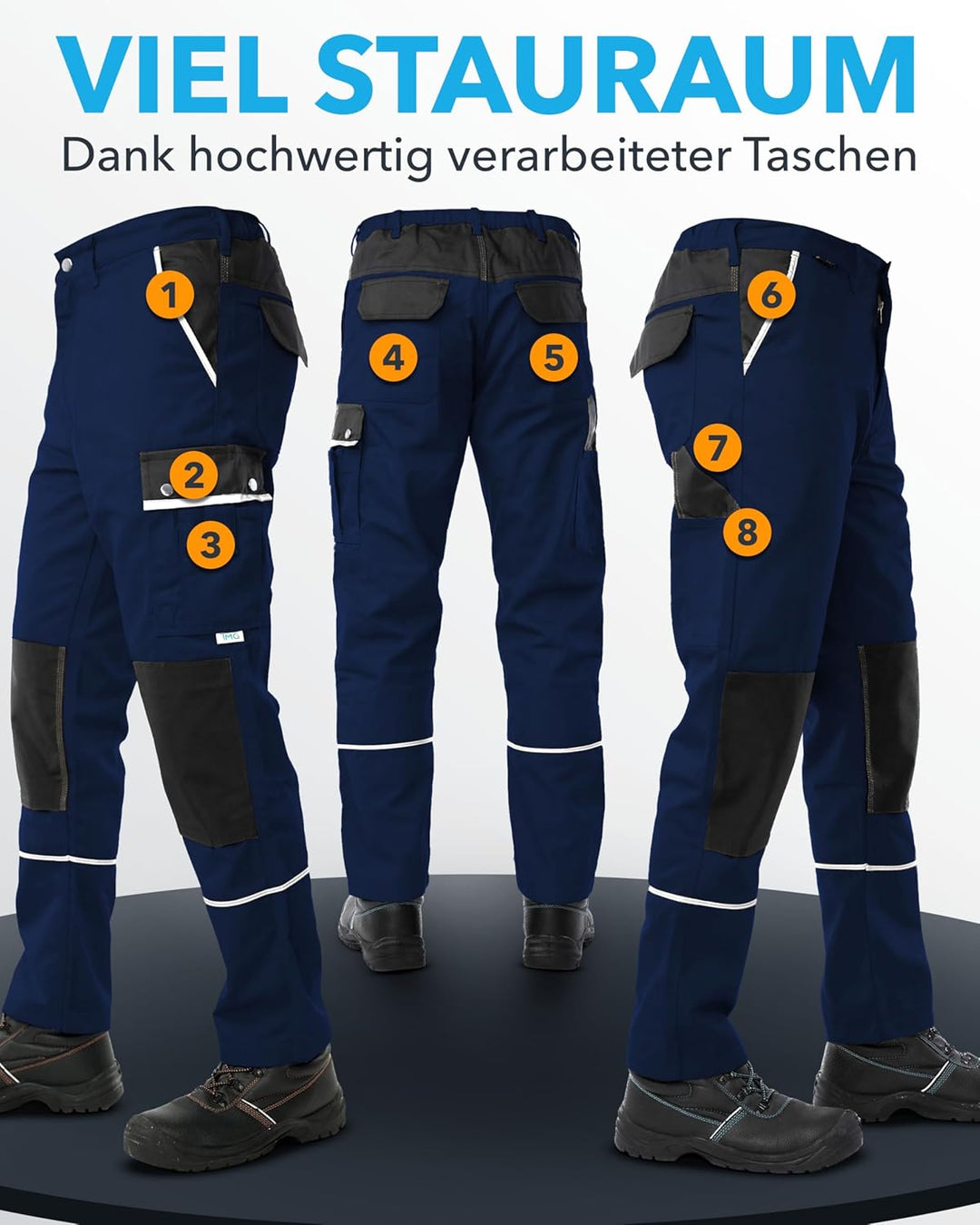 TMG® | Arbeitshose für Herren, Lange Arbeitshose mit Kniepolstertaschen, viel Stauraum, Männer Arbei