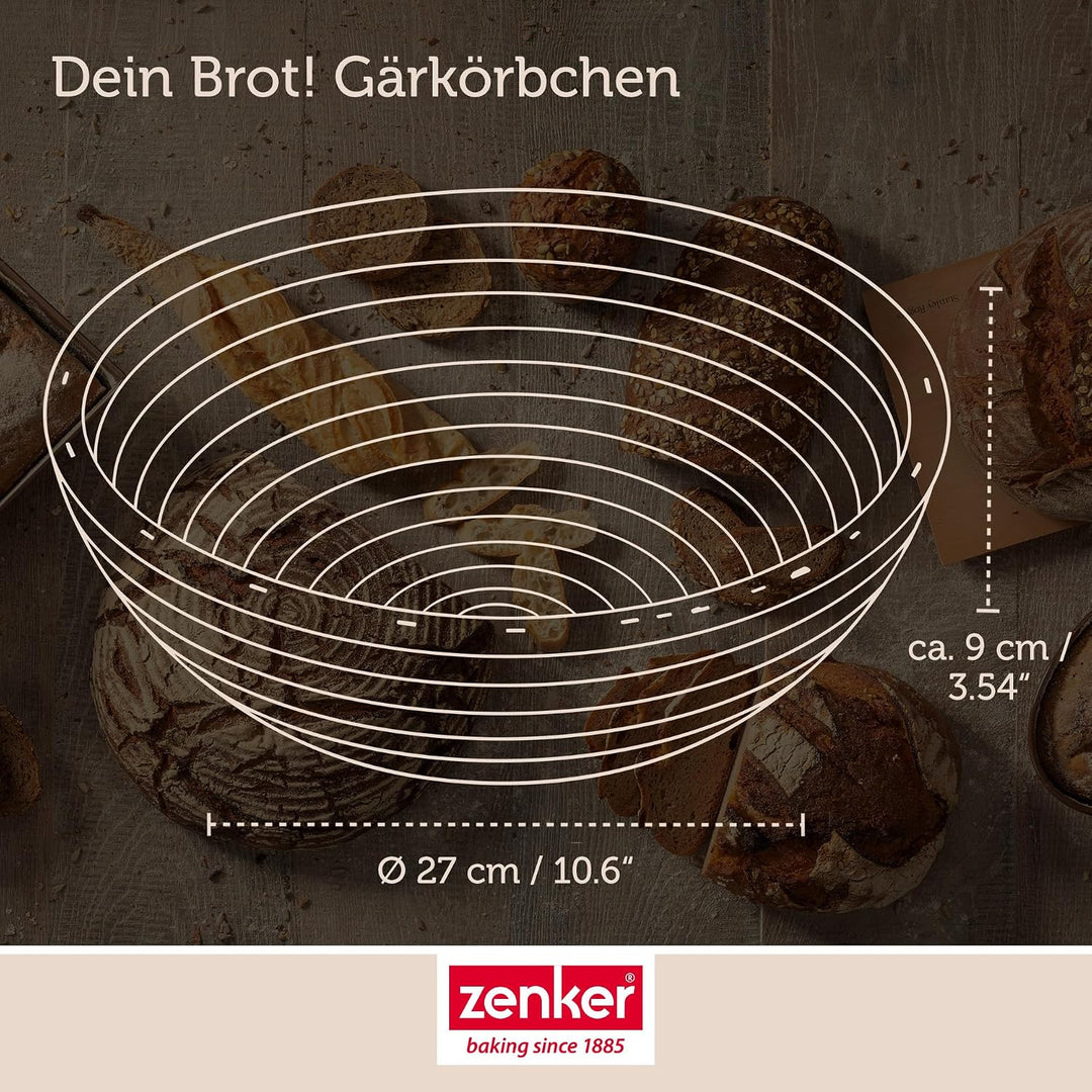 Zenker Gärkorb rund Ø27 cm – Gärkörbchen aus natürlichem Rattan für selbstgemachtes Brot – Versorgt