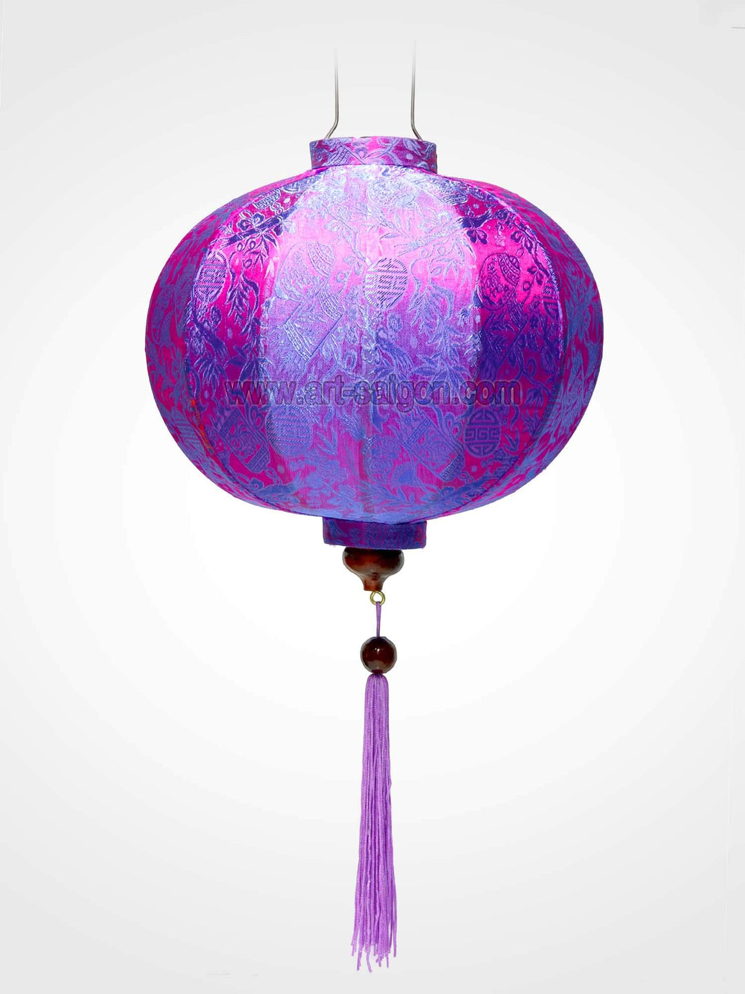 Lampion, asiatische Hoi an Seide Mauve R – Ø 38 cm (REF. R25-M) – Kunsthandwerk aus Vietnam.