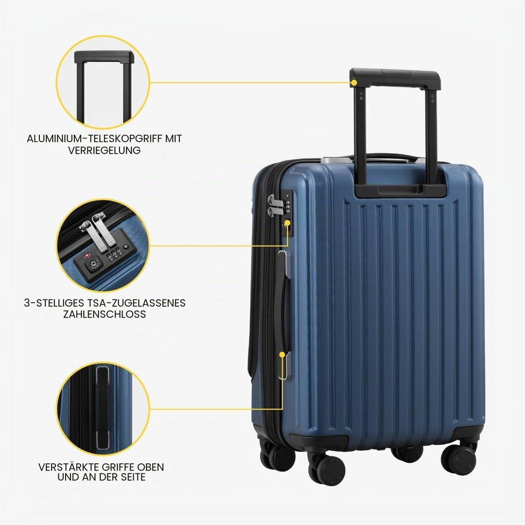 LEVEL8 Koffer Trolleys Handgepäck Hartschalenkoffer Rollkoffer Reisekoffer, TSA Blau mit Organizer-s