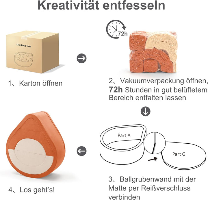 Zedachica 7PCS Schaumstoff Bausteine für Kinder,Softbausteine Baby mit Bällebad für Indoor Klettern,