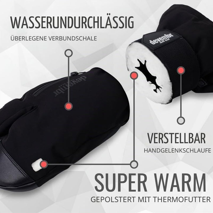 devembr 3-Finger-Skihandschuhe mit Handgelenkschutz, Warme Snowboardhandschuhe für Herren und Damen