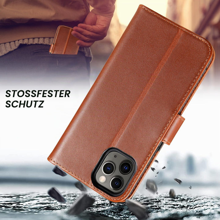 LENSUN Hülle für iPhone 11 Pro Echtleder, Handyhülle [Echtes Leder][Magnetverschluss Brieftasche][RF