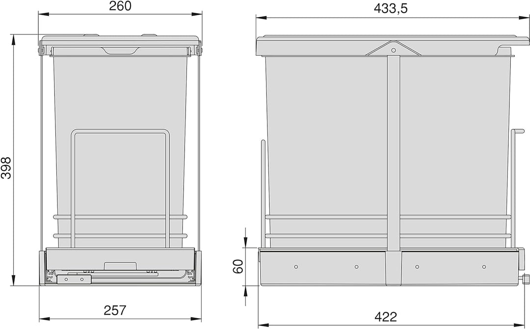 Emuca - Recycle-Küchenrecyclingbehälter, 2 x 12 L, Bodenbefestigung und Handauszug, Anthrazitgrauer