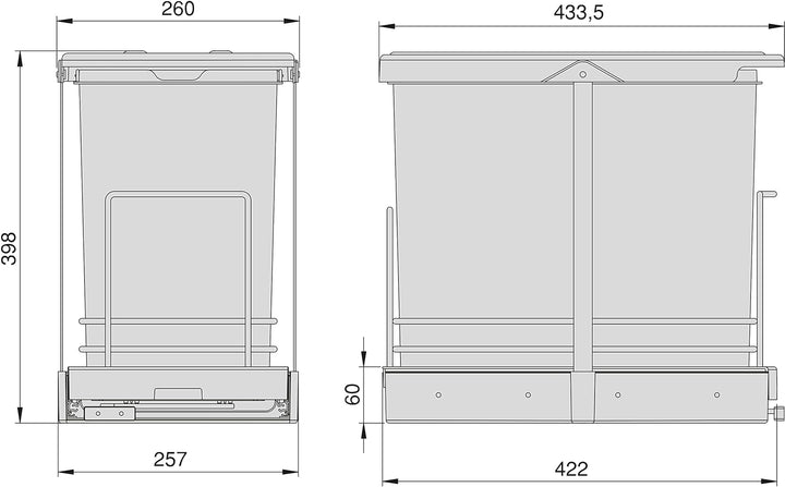 Emuca - Recycle-Küchenrecyclingbehälter, 2 x 12 L, Bodenbefestigung und Handauszug, Anthrazitgrauer