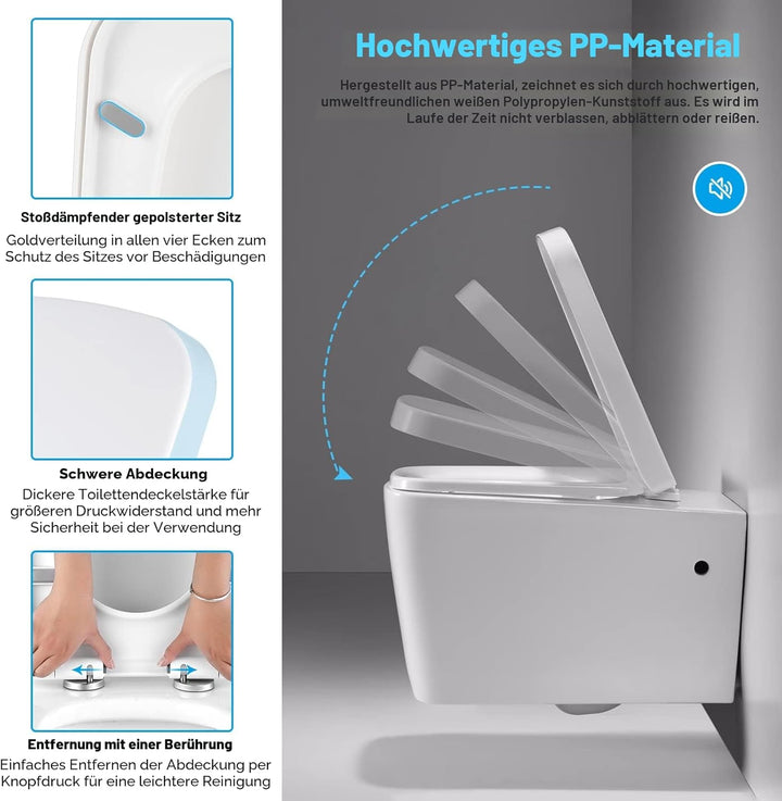 KEESIN Toilettendeckel,WC Sitz mit Absenkautomatik Toilettendeckel Klodeckel Klobrille mit Quick-Rel
