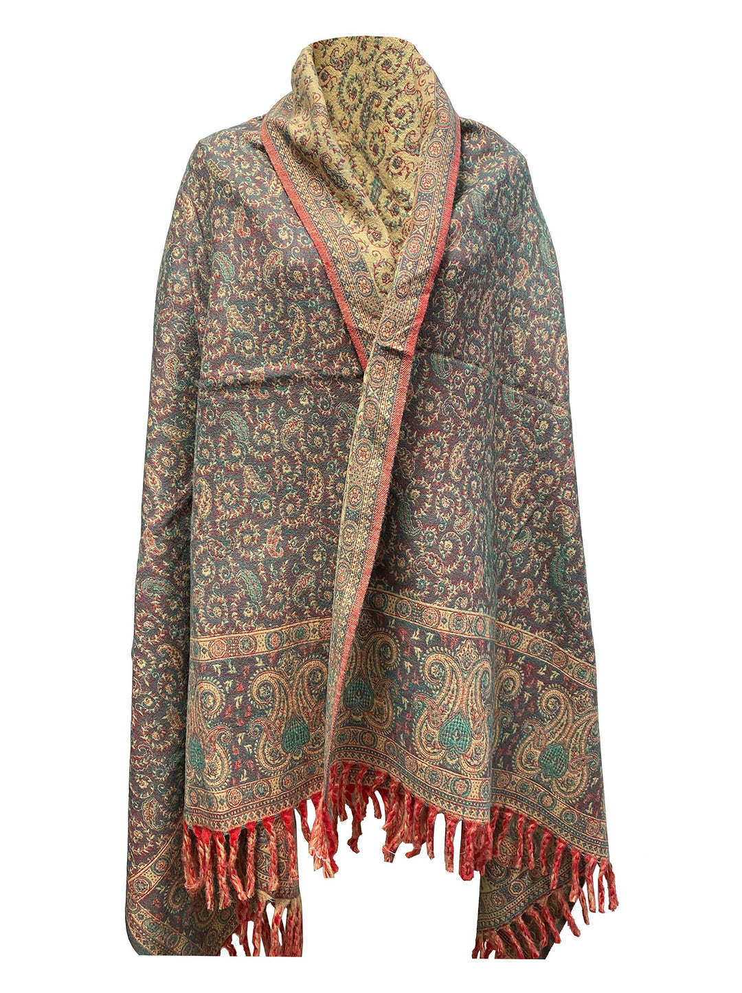 Winterschal aus reiner Yakwolle, hellviolett, beige, mit Blumenmuster, als Dekoration oder als Gesch