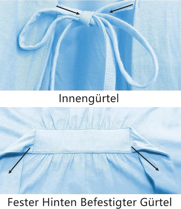 COLORFULLEAF 100% Baumwolle Bademantel Damen Kurz Morgenmantel Leicht Knielang Kimono Saunamantel Na
