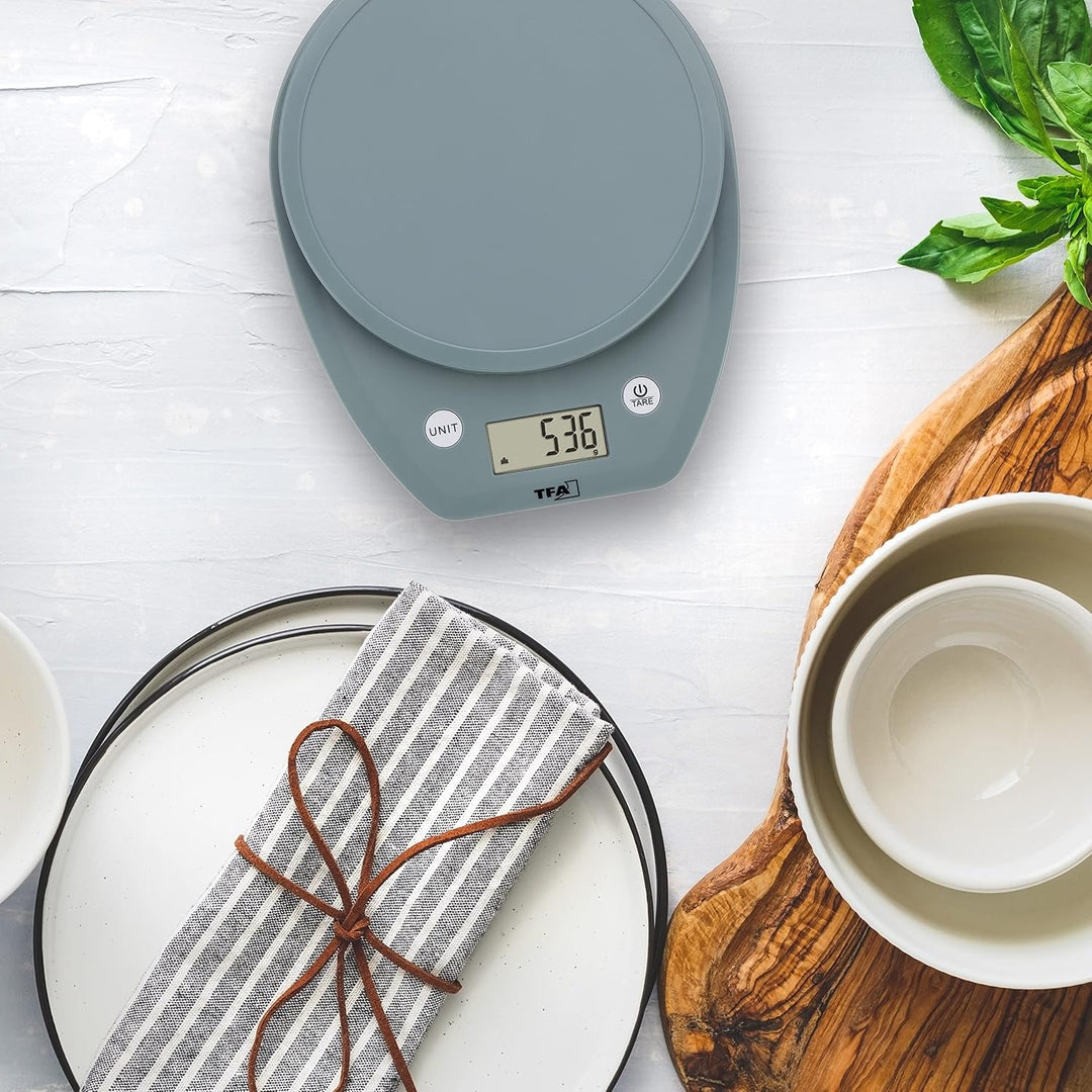 TFA Dostmann Digitale Küchenwaage MOCHI, 50.2007.20, mit LCD Anzeige, Volumenberechnung für Milch, L