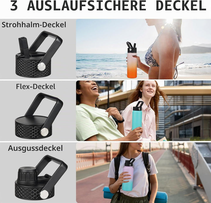 BJPKPK Isolierte Wasserflaschen, Edelstahl-Wasserflasche mit Strohhalm, thermoisolierte Wasserflasch