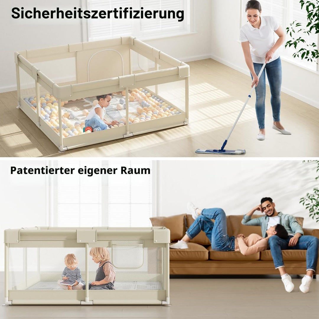 Fodoss Baby Laufgitter mit Matte, 120x120cm Laufstall Baby, mit Matratze, Atmungsaktives Netzdesign,