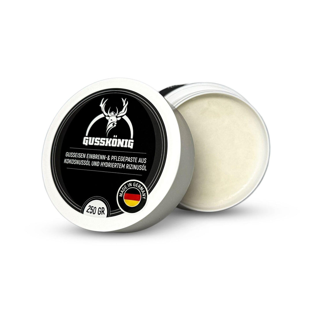 GUSSKÖNIG Gusseisen Pflegepaste 250ml–Made in Germany–100% natürliche Pflege mit Kokosöl &amp; gehärtete