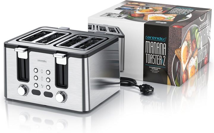 Arendo - Toaster 4 Scheiben Edelstahl - mit Brötchenaufsatz - 4 Schlitze - LED Anzeige Restzeitanzei