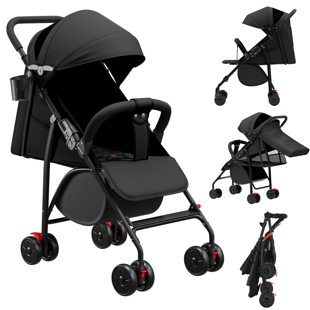 Kinderwagen Buggy Liegefunktion, Leichter 4-Rad Buggy ab 0–4 Jahre, Verstellbare Rückenlehne, Klein