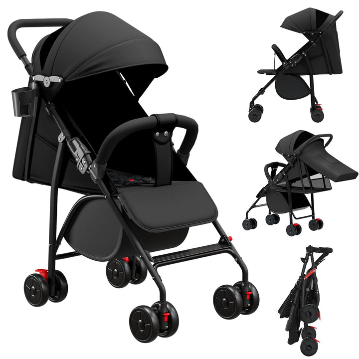 Kinderwagen Buggy Liegefunktion, Leichter 4-Rad Buggy ab 0–4 Jahre, Verstellbare Rückenlehne, Klein