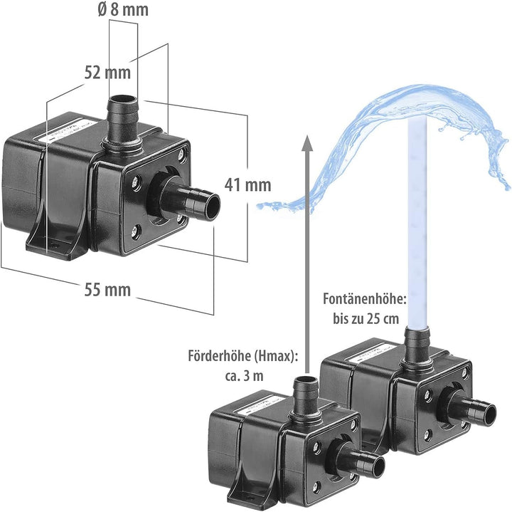Royal Gardineer Brunnenpumpe: 2er-Set Mini-Wasserpumpen mit 240 l/h Kapazität,Förderhöhe bis 3m,12V