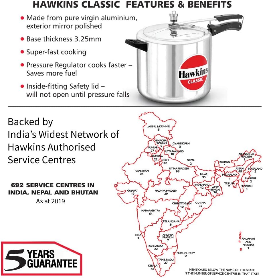 Hawkins Klassischer Schnellkochtopf, Aluminium, 10 l, silberfarben 10-Liter Silver, 10-Liter Silver