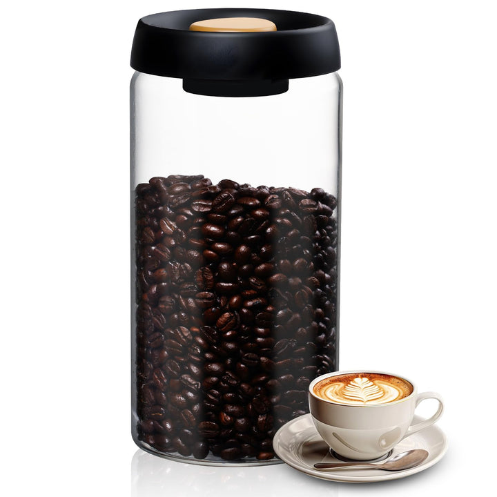 Kaffeedose Luftdicht Glas, 1.8L Kaffeebhnen Behälter, Vorratsdose mit Vakuumdeckel und Aromaverschlu