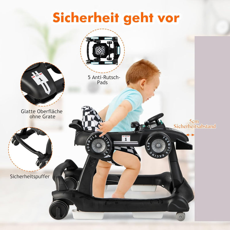 GOPLUS 4 in 1 Baby Lauflernhilfe, Lauflernwagen höhenverstellbar mit Licht & Musik, Baby Walker Auto