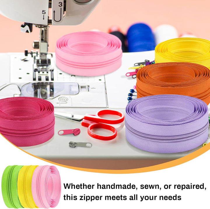 DOITEM Endlos Reissverschluss Set mit Zipper 5mm 40 Meter Inklusive 80 Metall Schieber für Kleidung