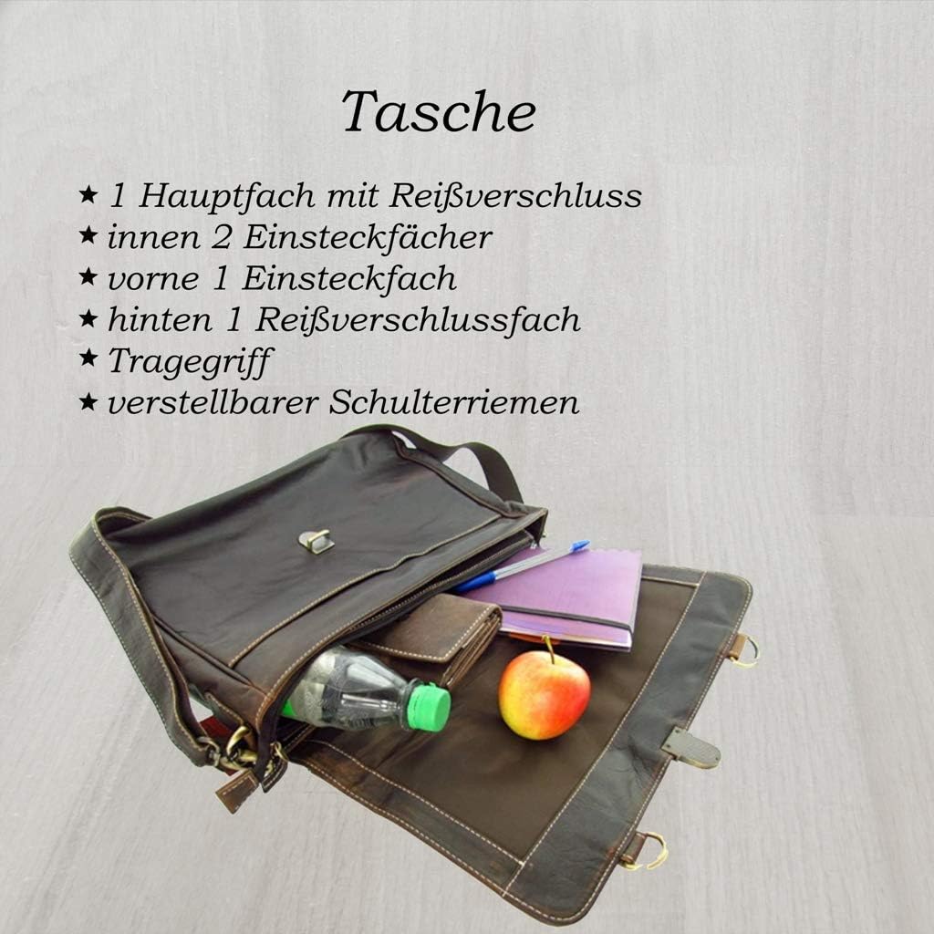Messenger Aktentasche Wasserbüffel Leder Bag in 3 Grössen Natural Leder Tasche mit Schloss 40,0 x 30