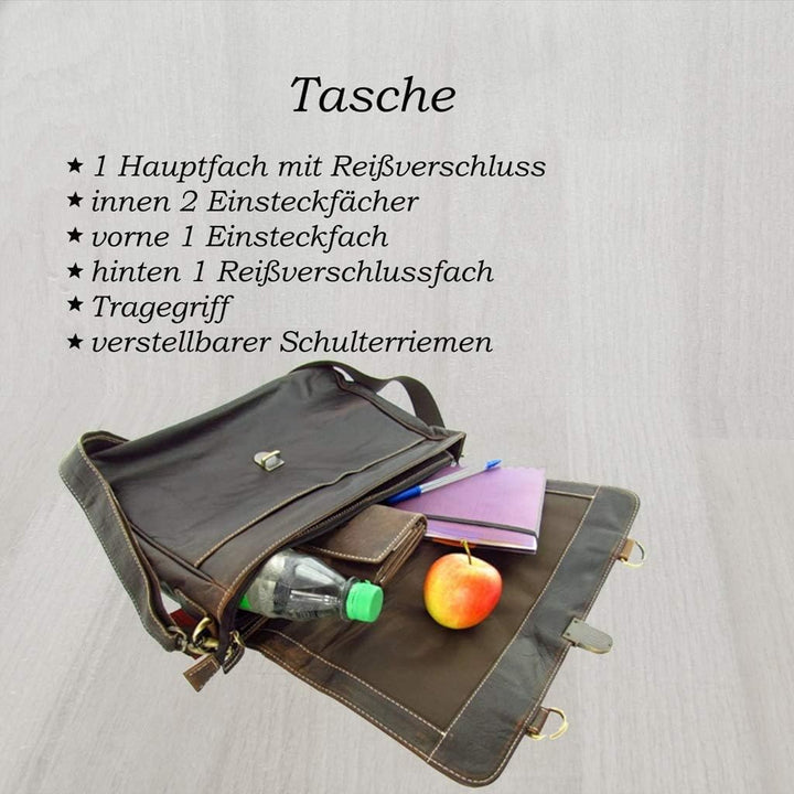 Messenger Aktentasche Wasserbüffel Leder Bag in 3 Grössen Natural Leder Tasche mit Schloss 40,0 x 30