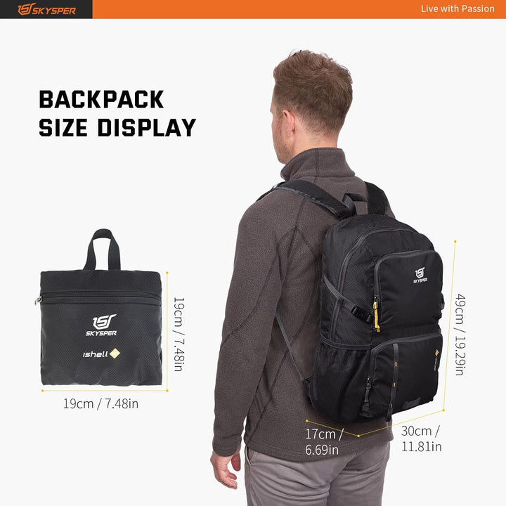 SKYSPER Ultraleichter Faltbarer Rucksack mit Nassfach - Wasserfest und Verstaubarer Daypack für Wand