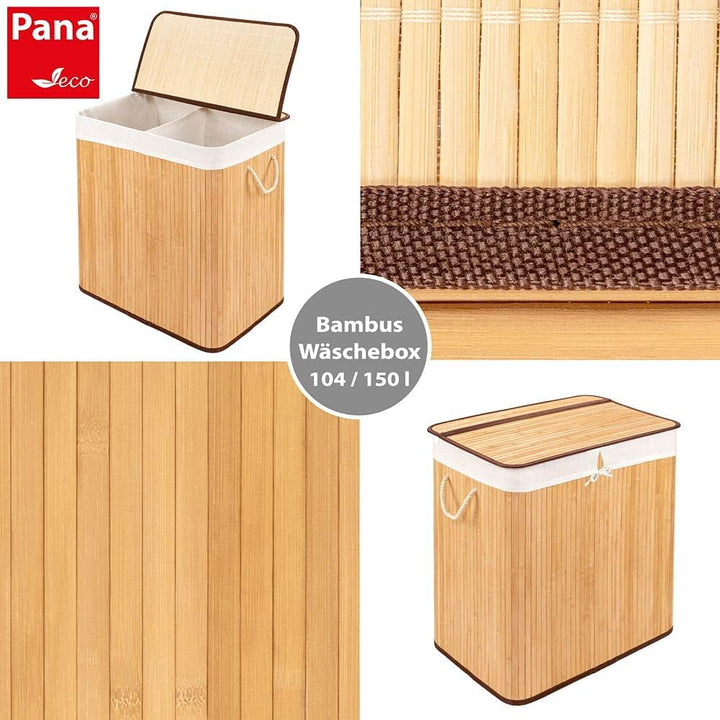 PANA®ECO Bambus Wäschekorb mit Deckel (150 L) • Wäschebox mit herausnehmbaren Wäschesack • Faltbarer