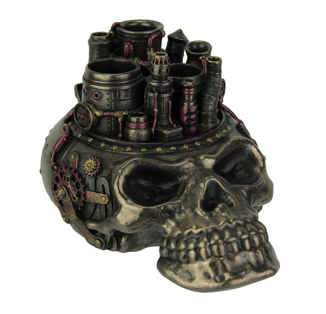 Unbekannt Harz Statuen Bronze Finish Steampunk Stil Menschlicher Schädel Kamin Desktop Stifthalter 1