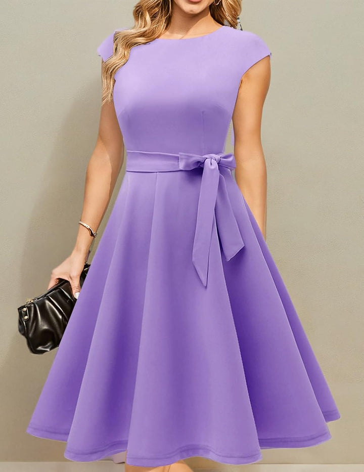 DRESSTELLS Cocktailkleid Damen Elegant 1950er Knielang Rockabilly Hochzeitkleid Vintage A-Line Swing
