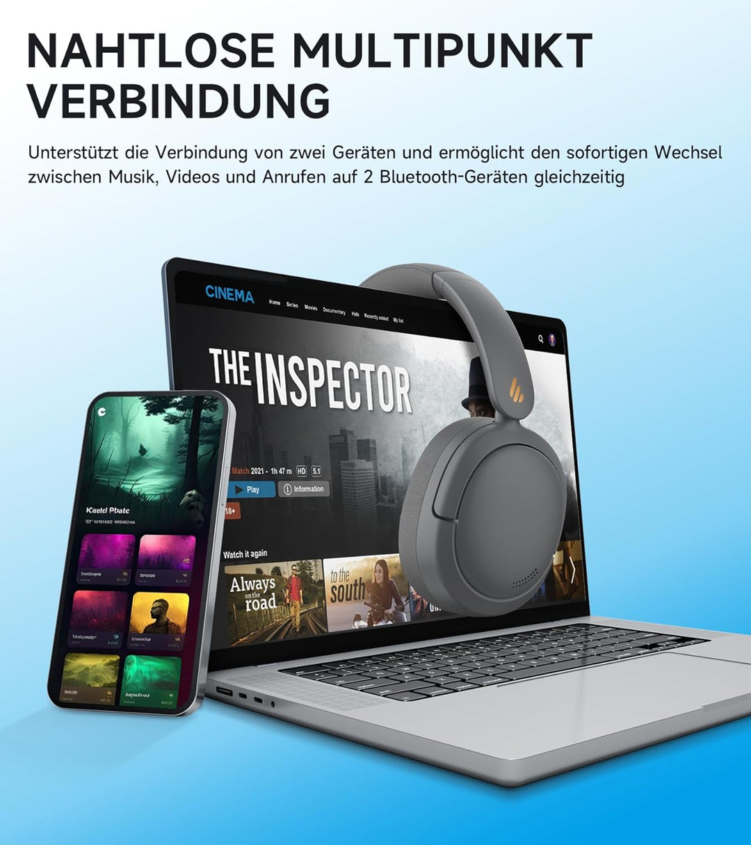 Edifier W800BT Pro Hybrid ANC Kopfhörer, Hi-Res Audio, 45Std. AKKU, Schnelles Aufladen, Faltbar, Kab