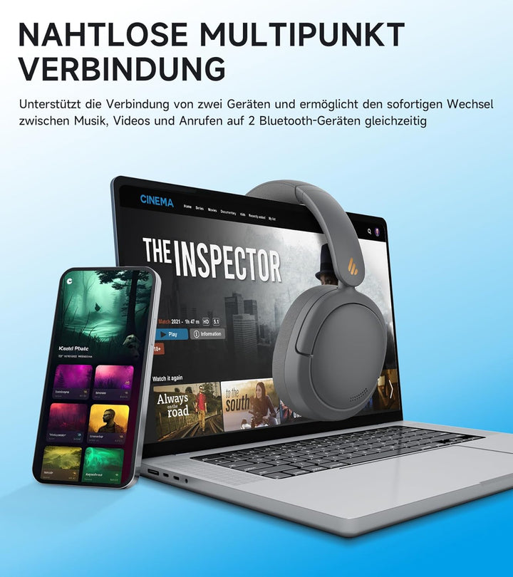 Edifier W800BT Pro Hybrid ANC Kopfhörer, Hi-Res Audio, 45Std. AKKU, Schnelles Aufladen, Faltbar, Kab